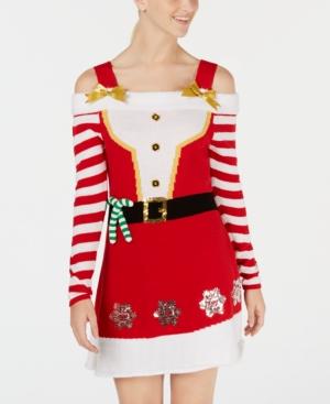 Planet Gold Juniors' Cold-shoulder Sweater Dress