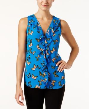 Inc International Concepts Butterfly-print Ruffled Top, Only At Macy's