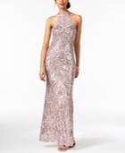 Betsy & Adam Placed-sequins Halter Gown