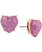 Betsey Johnson Rose Gold-tone Lavender Glitter Heart Stud Earrings