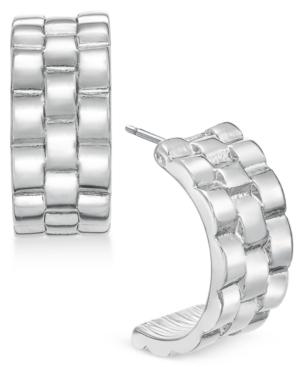 Charter Club Silver-tone Basketweave Half-hoop Earrings, Only At Macy's