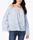 Gypsies & Moondust Juniors' Striped Embroidered Off-the-shoulder Top