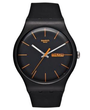 Swatch Watch, Unisex Swiss Dark Rebel Black Silicone Strap 41mm Suob704