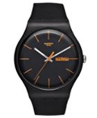 Swatch Watch, Unisex Swiss Dark Rebel Black Silicone Strap 41mm Suob704
