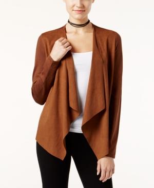 Inc International Concepts Petite Faux-moleskin Draped Cardigan, Only At Macy's