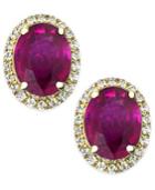 Ruby And White Sapphire Oval Stud Earrings In 14k Gold (3 Ct. T.w.)