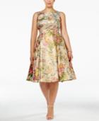 Adrianna Papell Plus Size Brushed Metallic Floral Fit & Flare Dress