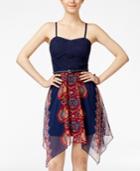 As U Wish Juniors' Crochet Printed Belted Dress