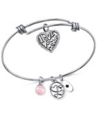 Unwritten I Love You More Charm And Cherry Quartz (8mm) Bangle Bracelet In Stainless Steel