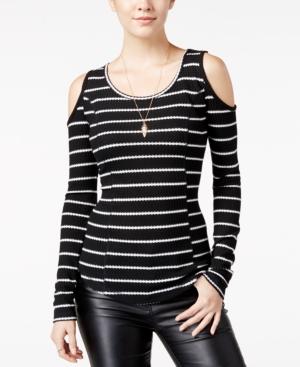 Ultra Flirt Juniors' Cold-shoulder Waffle-knit Top