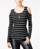 Ultra Flirt Juniors' Cold-shoulder Waffle-knit Top