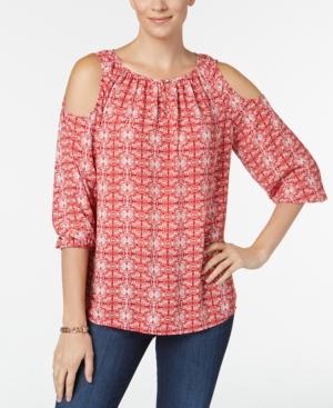 Charter Club Printed Cold-shoulder Top, Created For Macy's