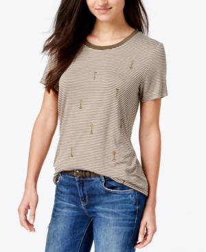 Carbon Copy Striped Arrow-embroidered T-shirt