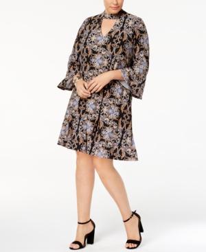 Jessica Howard Plus Size Printed Mock-neck Dress