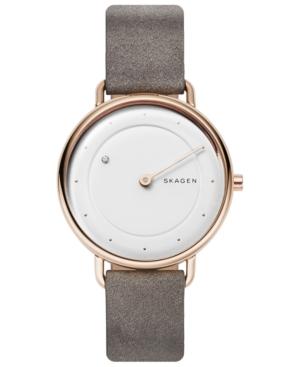 Skagen Women's Horisont Diamond-accent Gray Leather Strap Watch 36mm