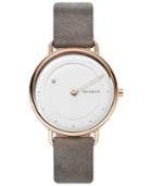 Skagen Women's Horisont Diamond-accent Gray Leather Strap Watch 36mm