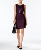 Tahari Asl Faux-leather-trim Colorblocked Sheath Dress