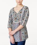 American Rag Printed Crochet-trim Tunic Top, Only At Macy's