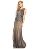 Adrianna Papell Beaded Illusion Mermaid Gown