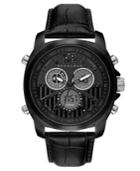 Sean John Men's Portofino Analog-digital Black Leather Strap Watch 47mm