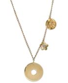 14k Gold Necklace, Diamond Accent Disc And Charm Pendant