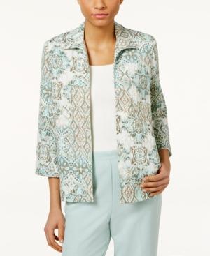 Alfred Dunner Petite Open-front Medallion-print Jacket