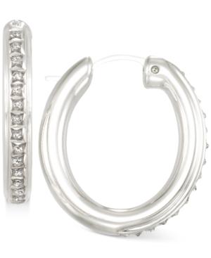 Signature Diamonds Rounded Hoop Earrings In 14k Gold Over Resin Core Diamond And Crystallized Diamond Dust
