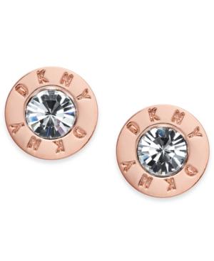 Dkny Rose Gold-tone Crystal Logo Stud Earrings, Created For Macy's