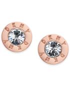 Dkny Rose Gold-tone Crystal Logo Stud Earrings, Created For Macy's