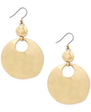 Lucky Brand Gold-tone Hammered Disc Drop Earrings