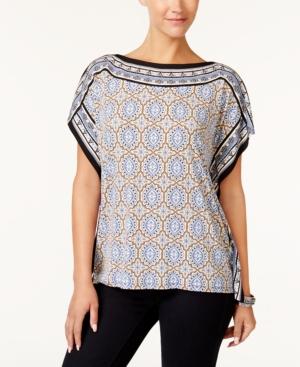 Jm Collection Embellished Mixed-print Top, Created For Macy's