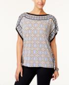 Jm Collection Embellished Mixed-print Top, Created For Macy's