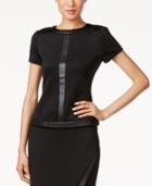 Calvin Klein Faux-leather-trim Short-sleeve Top