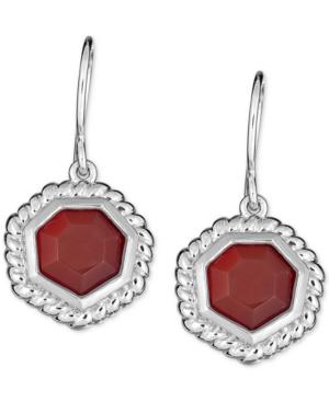Red Agate Drop Earrings In Sterling Silver