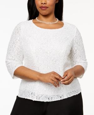 Alex Evenings Plus Size Sequined Lace Blouse