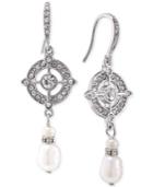 Carolee Silver-tone Imitation Pearl Crystal Drop Earrings