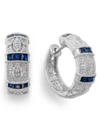 Sapphire (3/4 Ct. T.w.) And Diamond Accent Hoop Earrings In Sterling Silver