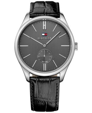 Tommy Hilfiger Men's Sport Luxury Black Croc-embossed Leather Strap Watch 44mm 1791168