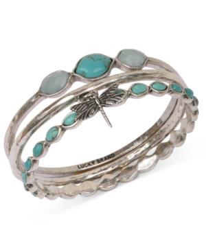 Lucky Brand Bracelet Set, Silver-tone Turquoise Dragonfly Bangle Bracelets