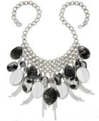 Style&co. Necklace, Silver-tone Black Multi Bead And Chain Fringe Frontal Necklace