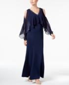 Sl Fashions Embellished Cold-shoulder Capelet Gown