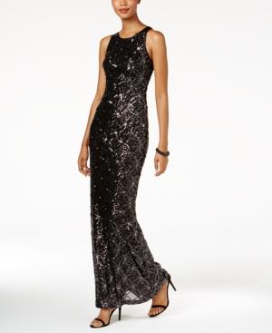 Xscape Beaded Mesh-back Gown