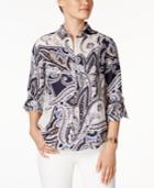 Charter Club Linen Roll-tab Printed Shirt, Created For Macy's