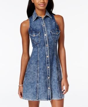 Marilyn Monroe Juniors' Knit Denim Fit-and-flare Shirtdress