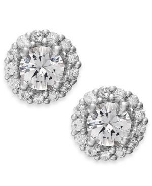 White Sapphire Halo Stud Earrings In 14k White Gold (3/4 Ct. T.w.)