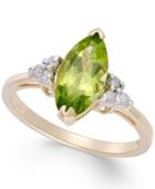 Peridot (1-9/10 Ct. T.w.) And Diamond (1/6 Ct. T.w.) Marquise Ring In 14k Gold