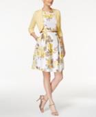 Jessica Howard Petite Floral-print Fit & Flare Dress And Sweater Shrug