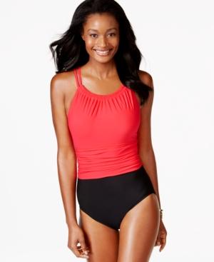Inc International Concepts Colorblocked Ruched One-piece Swimsuit, Only At Macy's Women's Swimsuit