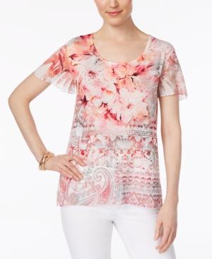 Jm Collection Floral-print Studded Top, Only At Macy's