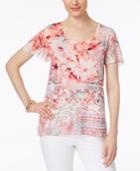 Jm Collection Floral-print Studded Top, Only At Macy's